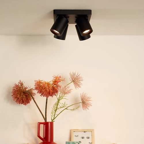 Lucide NIGEL - Spot plafond - LED Dim to warm - GU10 - 4x5W 2200K/3000K - Noir - ambiance 1